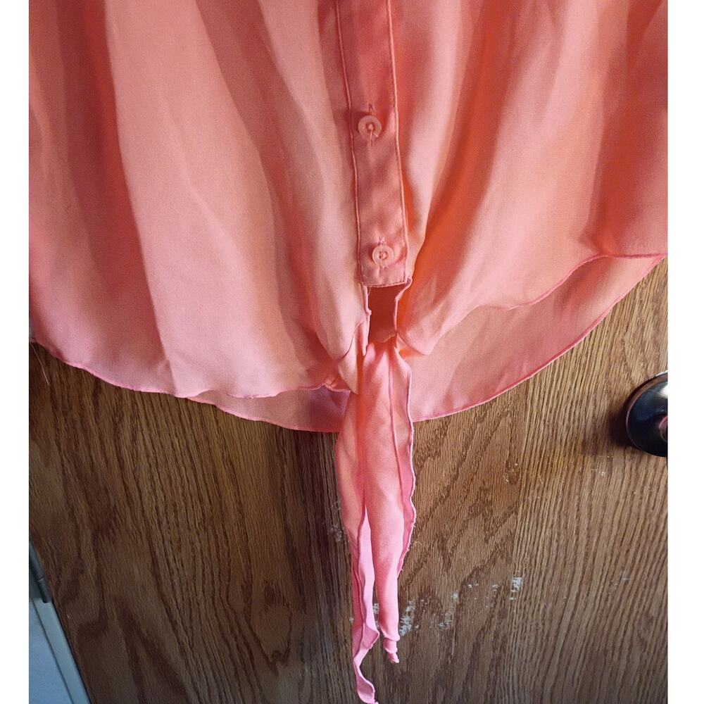 Candies Y2K Tie Front Lace Blouse Vivid Coral Orange Going Out Top Small Western - Picture 5 of 13
